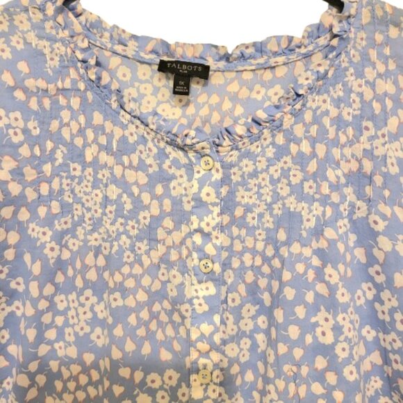 Womens Talbots LS Lightweight Spring Summer Blue Floral Coastal Top Blouse Sz 1X - Picture 4 of 10